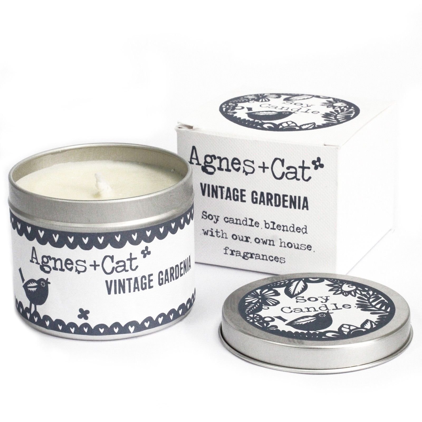 Sojų vaško žvakė skardinėje „Vintage Gardenia“ – senovinio sodo kvapo ramybė