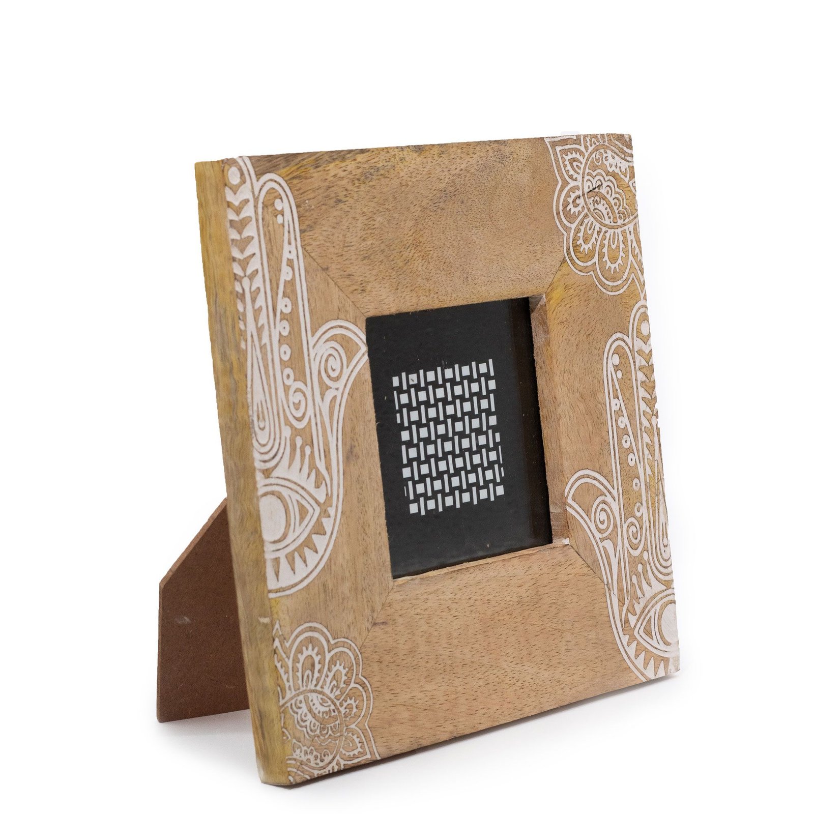 Nuotraukų rėmelis „Hamsa“ iš mango medienos – šviesos ir namų ramybės akcentas 10×10 cm