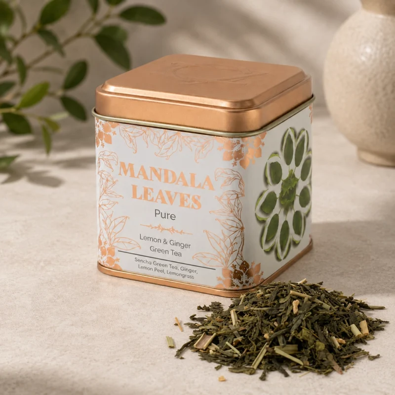 Žalioji arbata skardinėje „Eco Classic Green Tea with Lemon and Ginger“ – gaivus citrusų ir imbiero ritualas