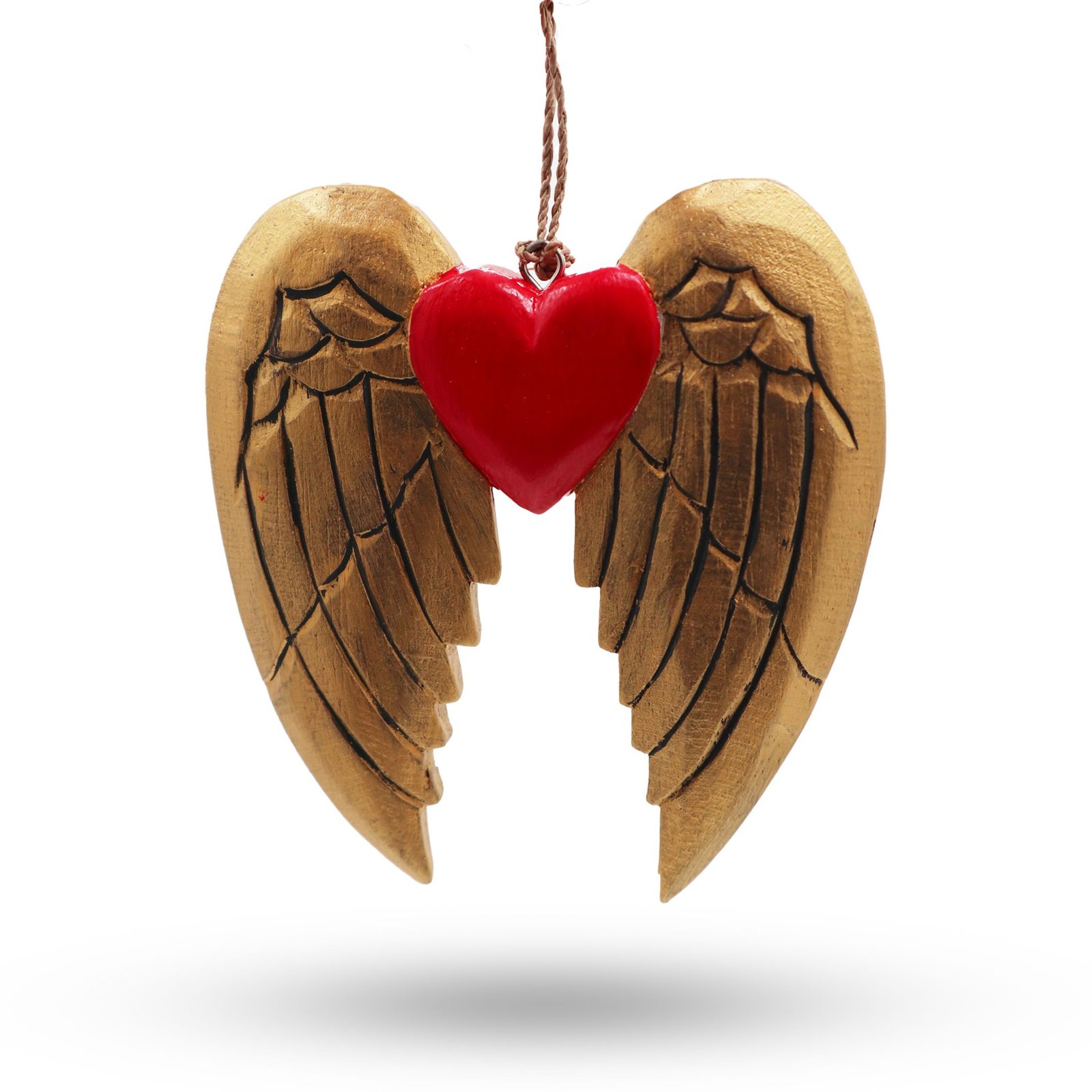 Kalėdinė medinė dekoracija „Gold Xmas Angel Wing & Heart“ – juodo akcento šventinė paslaptis