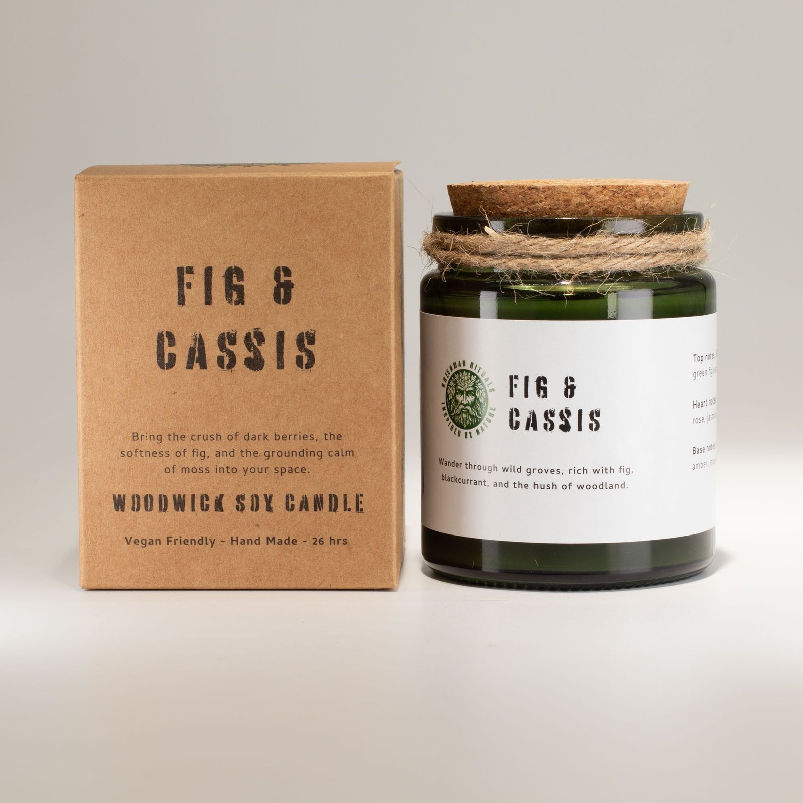Sojų vaško žvakė su medine dagtimi „Crushed Fig & Cassis“ – žalias ritualo jaukumas