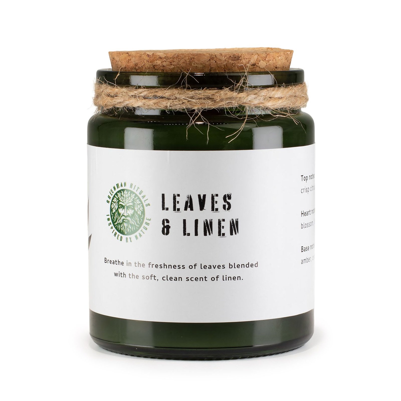 Sojų vaško žvakė „Leaves and Linen“ su medine dagtimi – žalumos ir lino ramybės ritualas