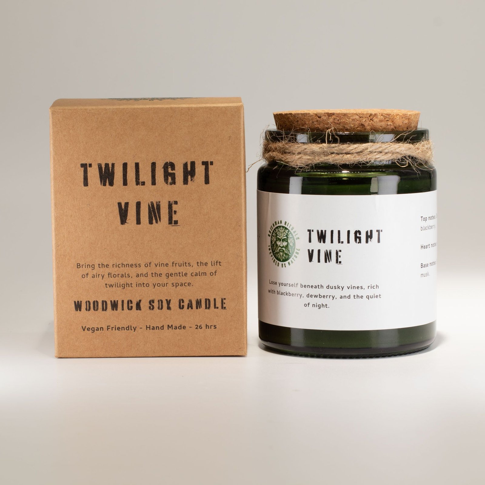 Sojų vaško žvakė „Twilight Vine“ – vynuogių prieblandos ritualas su medine dagtimi