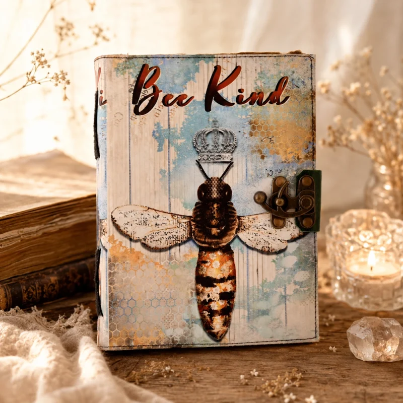Odinė užrašų knygutė "Bee Kind" - su neapdorotais puslapių kraštais - 18 x 13 cm